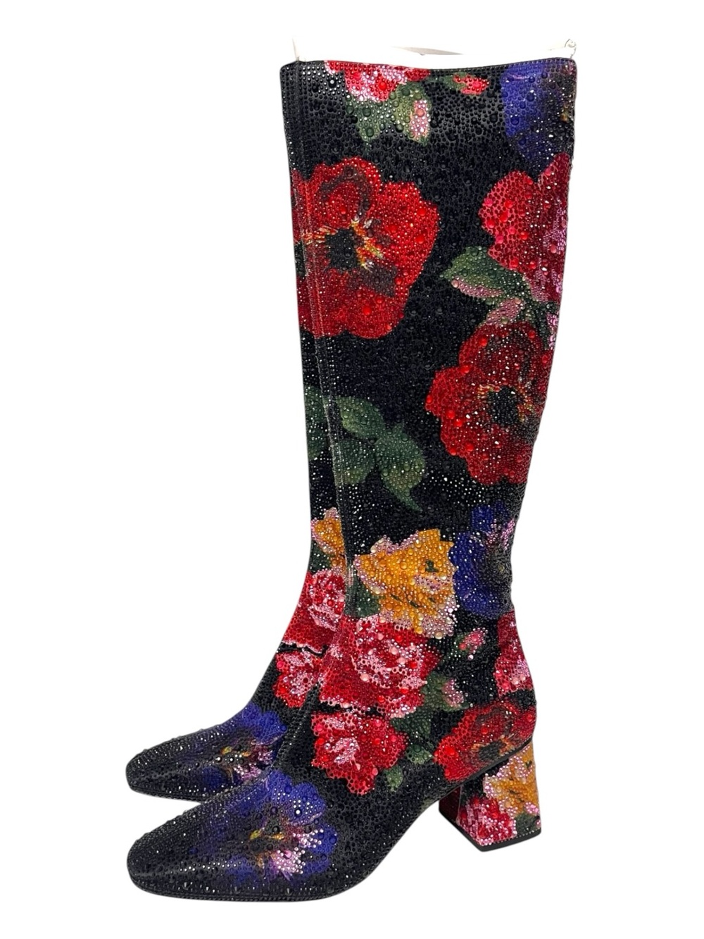 NIB BETSEY JOHNSON Avon Floral Embellished Knee High Boots - Picture 3 of 11